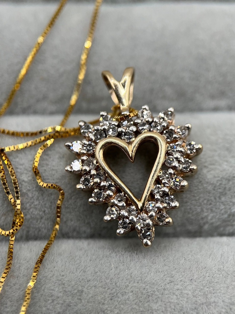 Vintage 9ct Gold Diamond Heart Pendant, 0.5ct Diamonds, Chain is NOT included